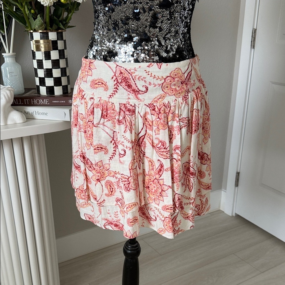 Express Pink and Cream Floral Mini Skirt